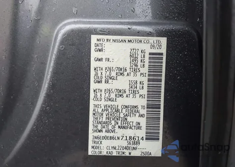 2020 Nissan Frontier Sv 4X4 z USA, uszkodzony, nr VIN 1N6ED0EB6LN718614